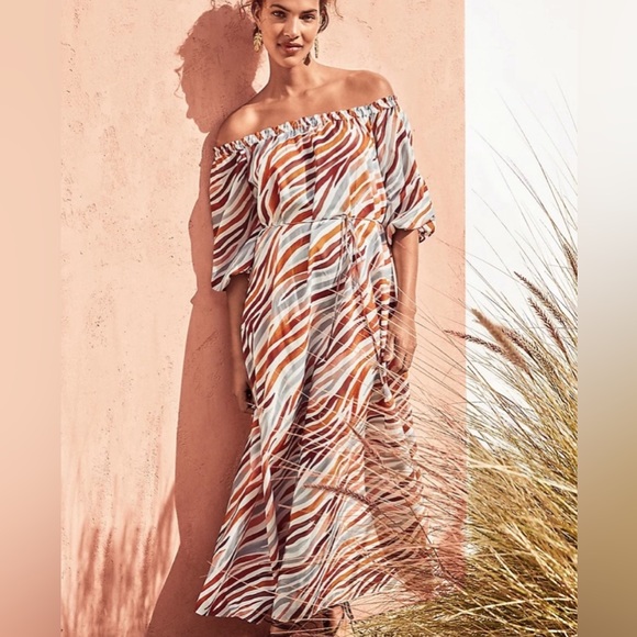 Ann Taylor Petite Zebra Stripe Boatneck Midi Dress - Picture 2 of 9